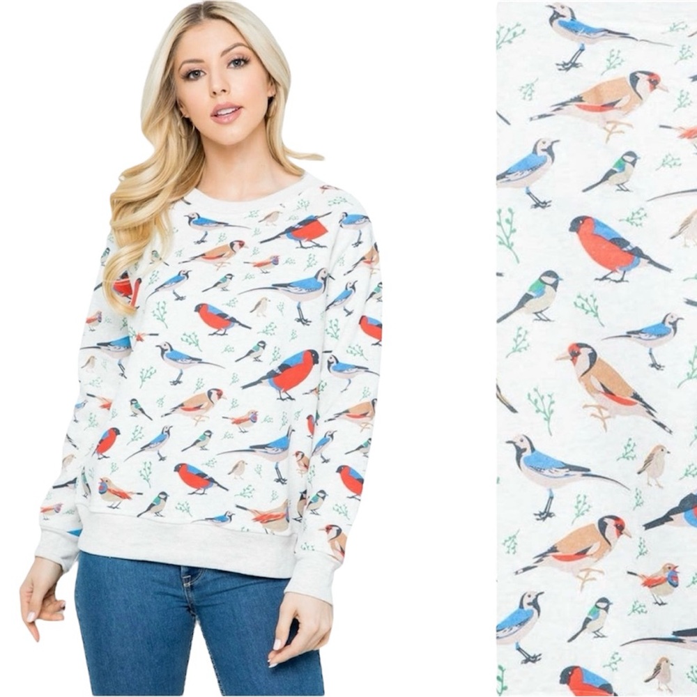 Birds Pullover Long Sleeve Sweater Sweatshirt